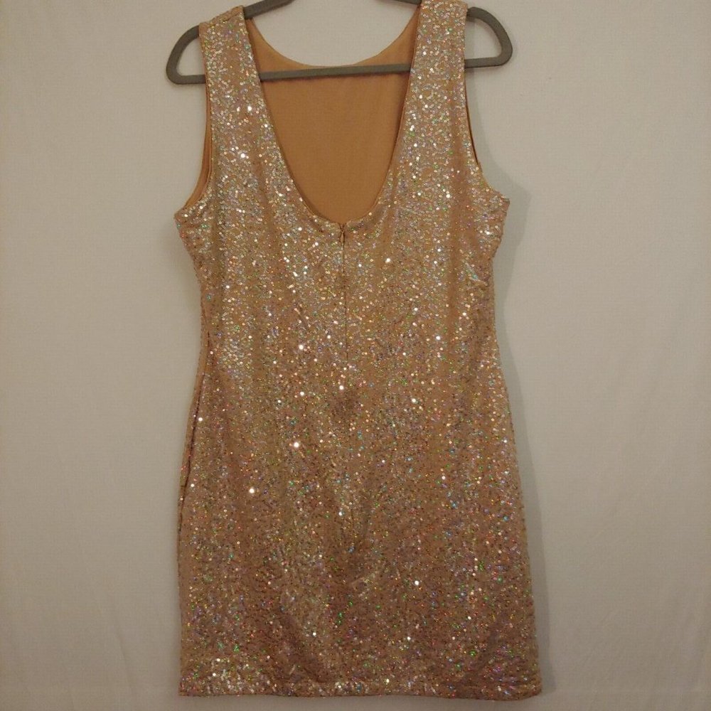 Venus sparkly silver sequin knee length camel color dress XL - Picture 6 of 11
